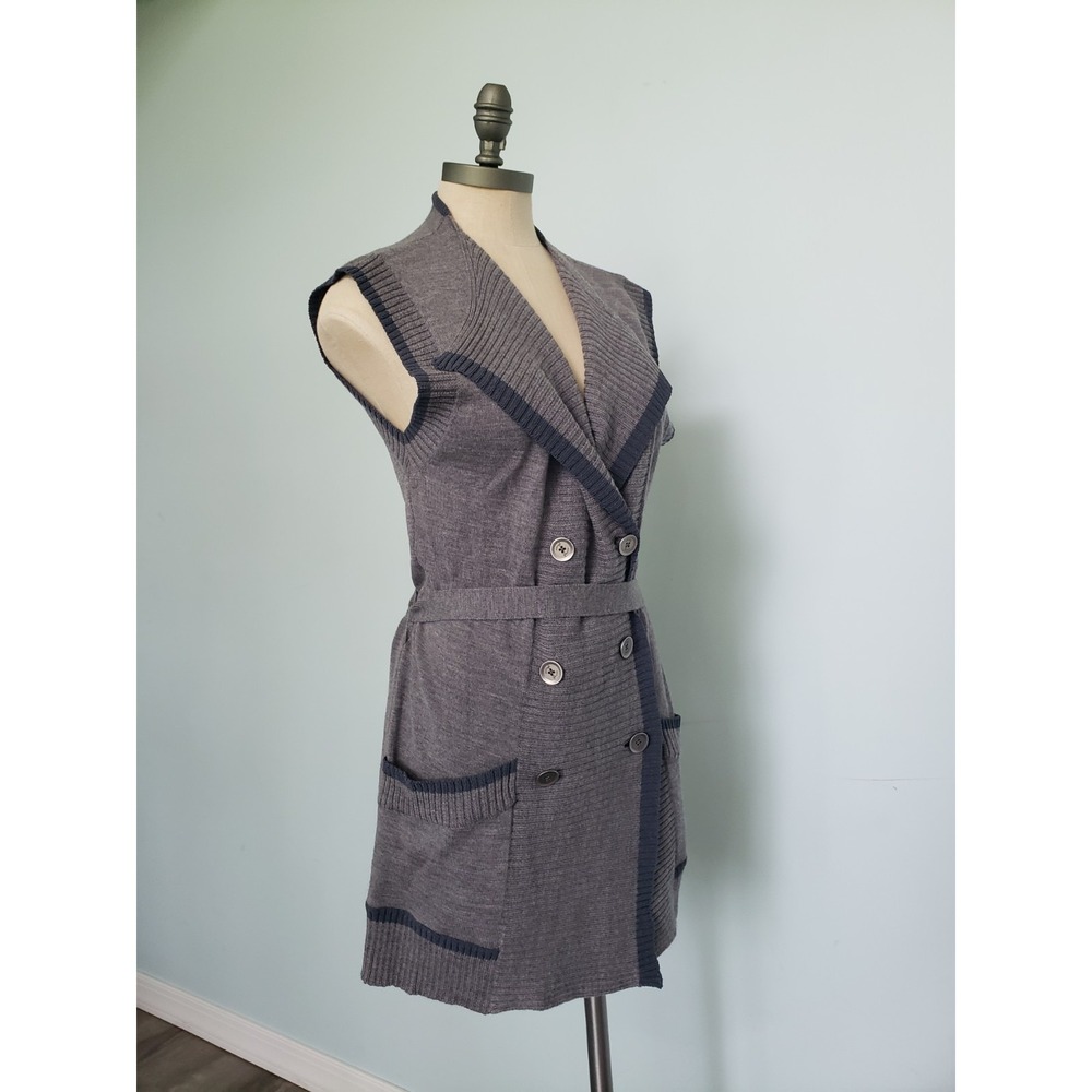 Oonagh Nanette Lepore S Belted Cardigan Sweater Gray Button‎ Accent Merino Wool